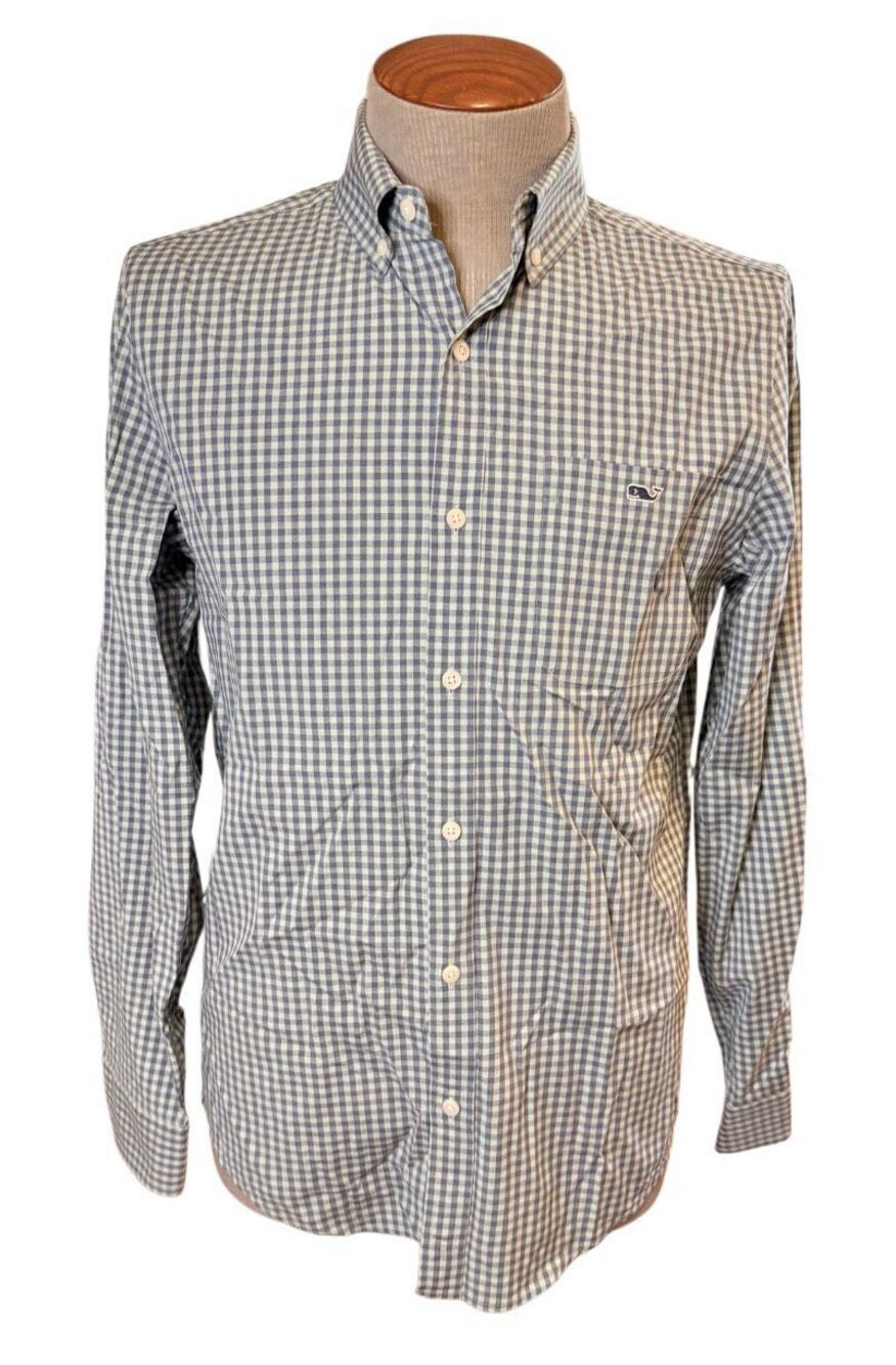 Vineyard Vines Tucker Shirt Mens Small Blue Plaid Slim Fit Cotton Button Down